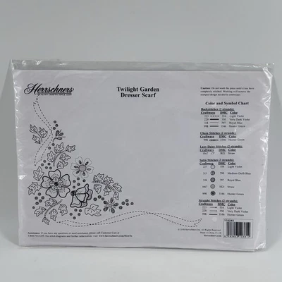 Herrschners Twilight Garden Dresser Scarf Stamped Cross Stitch 110245 NEW - Image 1 of 2