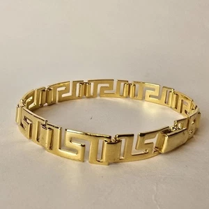 ✨ Vintage geometrisches griechisches Schlüssel Gliederarmband kräftig gelbgoldfarben 7" elegant 1990er - Bild 1 von 18