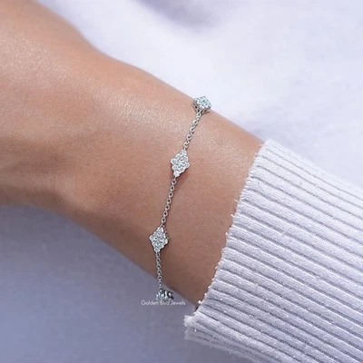 Round Cut Lab Diamond Chain Bracelet 14K White Gold CVD Diamond Bridal Bracelet - Image 1 of 4