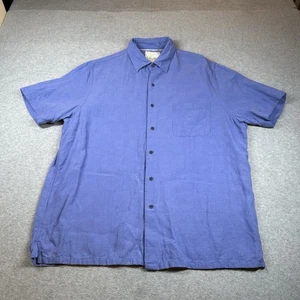 Tasso Elba Island Shirt Mens XL Blue Silk Linen Blend Short Sleeve Button Up - Picture 1 of 6