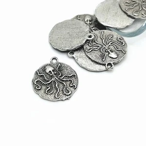 925 Silver Plated Octopus Cthulhu Coin Charms, 24x21mm - US Seller - Picture 1 of 4