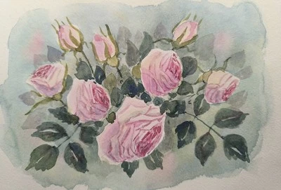 Obra de Arte Original Pintura Flores DE COLECCIÓN ROSA ROSA Arte Floral Paisaje Regalo A5 Foto 1 de 4