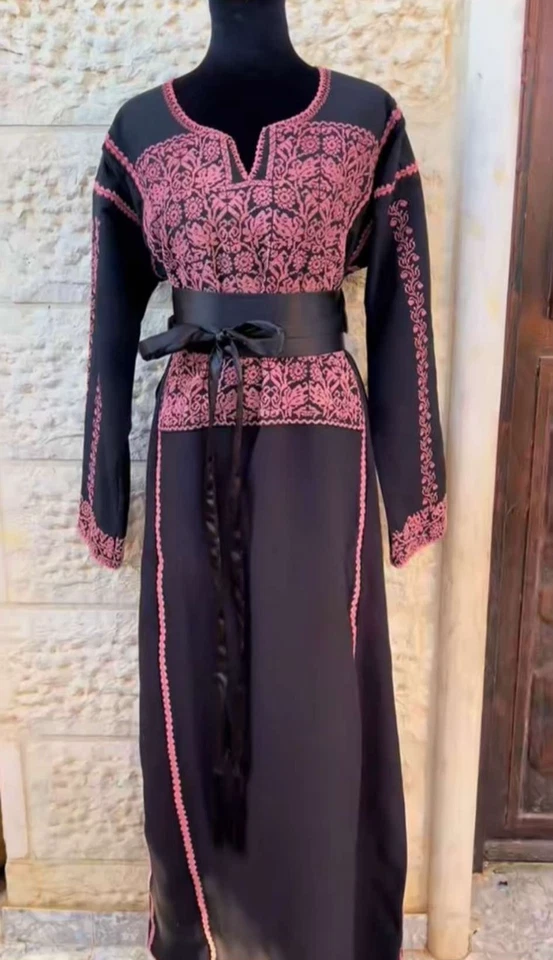 Vestido de noiva vintage palestino feito à mão pontos tecido bordado Thoub - Imagem 1 de 1