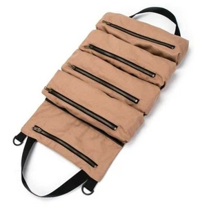 Portable Canvas Roll Tool Pouch with Zipper and Four Tool Compartments - Picture 1 of 10