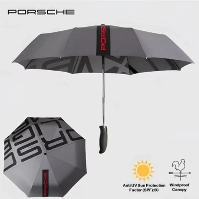 Genuine Porsche Compact Folding Automatic Umbrella Gray - Image 1 of 4