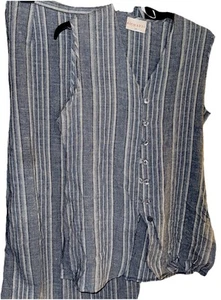 Ladies Skirt Suit Linen size 10-12 Blue Oatmeal Stripe Waistcoat By Richards vgc - Picture 1 of 10