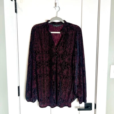 WHBM Snakeskin Print Velvet Burnout Button-Up Popover Drapey Flowy Top Sz Large - Image 1 of 4