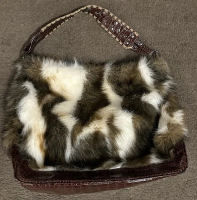 Vintage Adrienne Landau Faux Fur Purse Crocodile Embossed Faux Leather Accents - Image 1 of 4