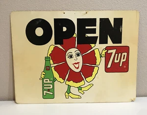 VINTAGE 7up OPEN/CLOSED DOUBLE SIDED PLASTIC SIGN PETER MAX STYLE UN-COLA 12x16” - Picture 1 of 10