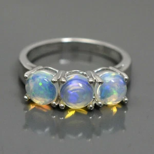 Anillo de racimo de piedras preciosas ópalo fuego redondo natural etíope de plata esterlina 925 - Imagen 1 de 5