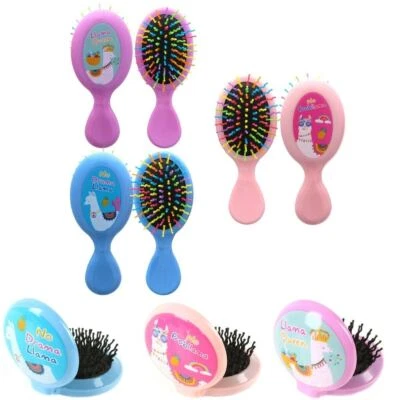 KIDS HAIR BRUSHES Novelty Llama Compact Travel Size Wavy Pin Detangling Combs - Image 1 of 3
