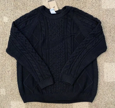 $175 Nike Life кабель вязаный свитер логотип черный мягкий DQ5176-010 мужской размер большой - Изображение 1 из 4