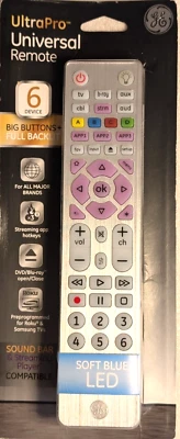 GE 37038 6 Device Big Button Universal Remote Control - LED Fully Backlite  - Image 1 of 4