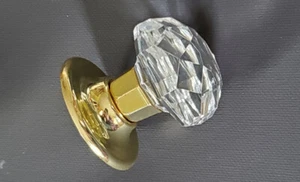 1 Clear Crystal Knob, Amerock Ensembles, Bright Brass Plate, Stationary, Vtg - Picture 1 of 23