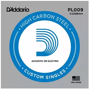 5 pack .009 Gauge Single Strings Plain Steel Singles D'Addario PL009* - Picture 1 of 1