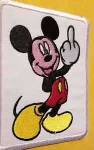 Mickey Mouse Flying The Bird Embroidered Biker Patch approx 2.75x3.5" - Picture 1 of 2