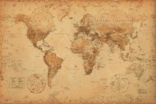 VINTAGE WORLD MAP, Rustic Antique Version, Size 24x36