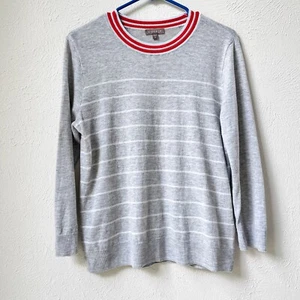 LILLA P Sweater Cotton Linen Women's Gray Stripe Sz MEDIUM Classic Crew - Picture 1 of 4