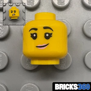 Lego New Yellow Minifig Head Dual Sided Girl Child Black Eyebrows Grin Disgusted - Picture 1 of 4