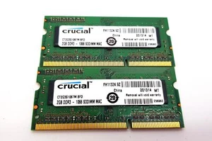 Crucial 2x2GB PC3-8500 DDR3-1066MHz 204pin SODIMM Laptop Memory CT2G3S1067M.8FD - Picture 1 of 2