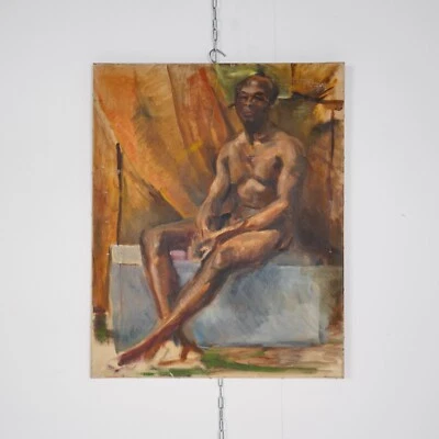 Pintura al óleo sobre lienzo desnudo masculino de los años 50 Foto 1 de 4