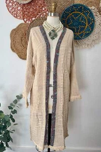 Summer Breeze Woven Kimono Cardigan in Ivory - Picture 1 of 6