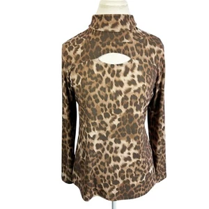 Clara Sun Woo Cutout Top Leopard Animal Print Stretch Jersey Knit Chic Size M - Picture 1 of 7