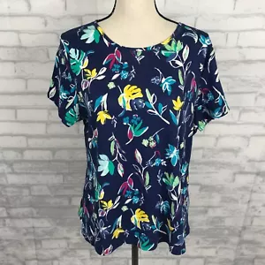 Croft & Barrow Classic Top Tee Shirt XLP Petite Stretch Blue Floral Cotton - Picture 1 of 6