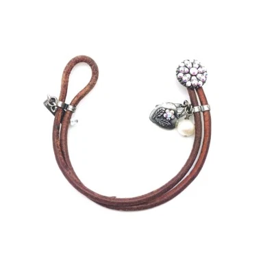 Mariana Bracelet in Leather with Pearl & AB Swarovski Crystals My Treasures C... - Image 1 of 3