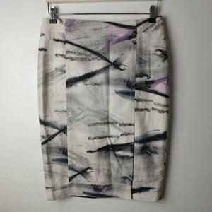 Max Mara Women Size 12 White Purple Tie Dye Pencil Skirt Career Work Smart - Picture 1 of 10