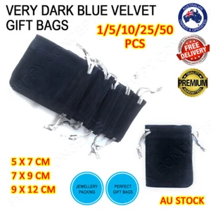 Very Dark Blue Velvet Pouch Drawstring Bags Wedding Gift Party Jewellery Packing - Picture 1 of 10