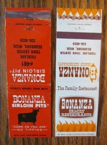 BONANZA RESTAURANT MATCHBOOK COVERS: DEARBORN MICHIGAN EMPTY MATCHCOVERS -E18 - Picture 1 of 1