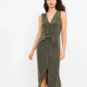 Lou & Grey Sandwashed Tie Front Midi OLIVE Dress Size XL - Picture 1 of 15