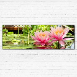 Pink Water Lilies on Pond Contemporary Floral Canvas Print Wall Art - Picture 1 of 4