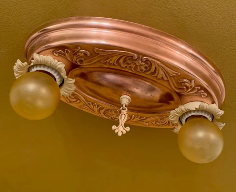 Vintage Lighting 1920s copper plate 2 bulb bedroom fixture. More Available! Cover