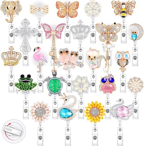24 Pcs Rhinestone Badge Reel Retractable for Nurse Cute Nurse ID Badge Clip Nurs - Picture 1 of 7