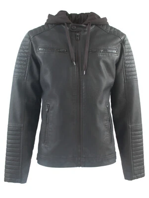 Herren Kunstlederjacke Bikerjacke Kapuzenjacke schwarz - ZweitGlück - Bild 1 von 4