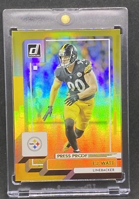 T.J. Watt RARE GOLD REFRACTOR INVESTMENT CARD SSP PANINI STEELERS MINT - Image 1 of 2
