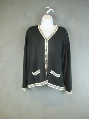 Vintage Talbots Cardigan Sweater Womens XL Black Old Money Royal Made Italy 90s - Image 1 of 4