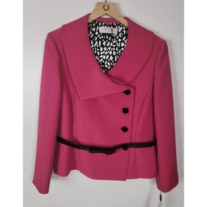 Tahari Arthur S. Levine Women's Sz. 16P Bright Pink & Black Belted Jacket NWT - Picture 1 of 8