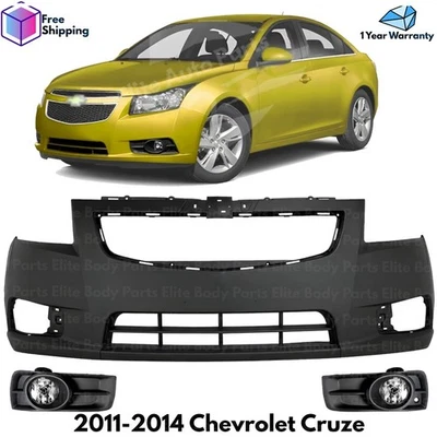 Front Bumper Cover Primed Plastic & Fog Lights Kit For 2011-2014 Chevrolet Cruze Foto 1 de 4