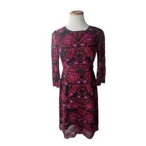 Adrianna Papell Black Embroidered Red Purple Flowers Mesh Sheath Dress 6P - Picture 1 of 6