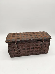 Vintage Wooden And Metal Treasure Trunk Jewelry Trinket Box Made In Spain - Picture 1 of 15