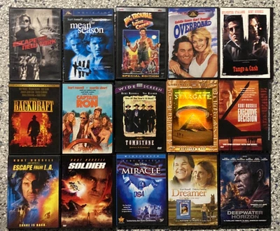 KURT RUSSELL 15 FILMS DVD SET ESCAPE NY/LA ,STARGATE,BACKDRAFT,OVERBOARD,MIRACLE - Image 1 of 4