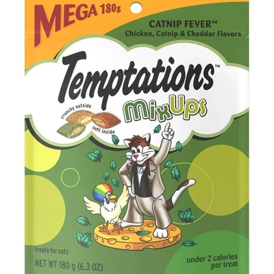 😺Temptations MixUps Cat Treats MEGA Catnip Fever Chicken, Cheddar Catnip Flavor - Image 1 of 4