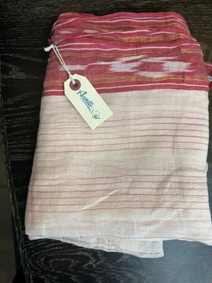 Auntie Oti Khadi Cotton Sari Model N Scarf Red Ikat Handwoven India Wrap - Image 1 of 4