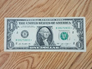 RARE-ERROR DC 2013 B Duplicate $1 Star Note Serial # B 09172833* - Picture 1 of 5