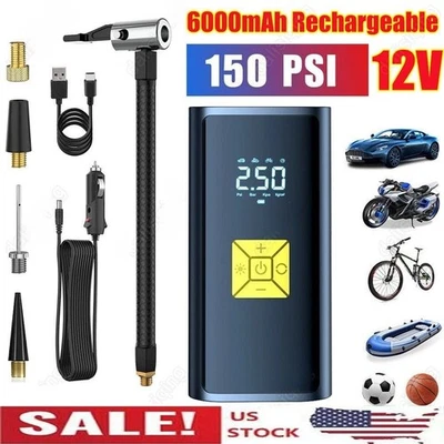 Inflador de neumáticos compresor de aire 150 PSI se adapta a neumáticos de coche moto bicicleta bomba de aire inalámbrica Foto 1 de 4