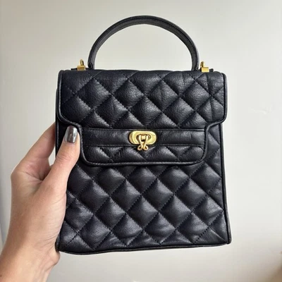 Bolso de mano vintage Jay Herbert acolchado de cuero negro tono dorado - falta correa Foto 1 de 4