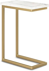 Skyler Metal Table - 18 Inch Wide Solid Iron C-Side Table with Genuine White Mar - Picture 1 of 10